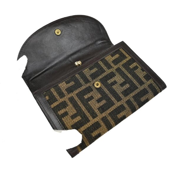 FENDI Logo Zucca Pattern Bifold Wallet Canvas Leather Brown Italy 01KA823 - Picture 8 of 16